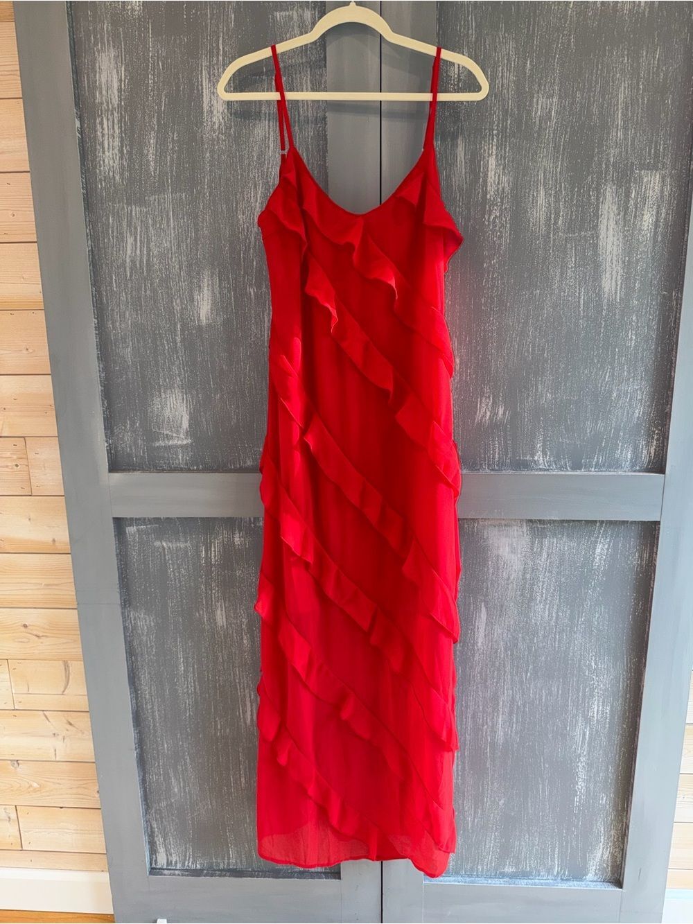 Commense Red Ruffle Maxi Dress NWT Size Large - Picture 4 of 9